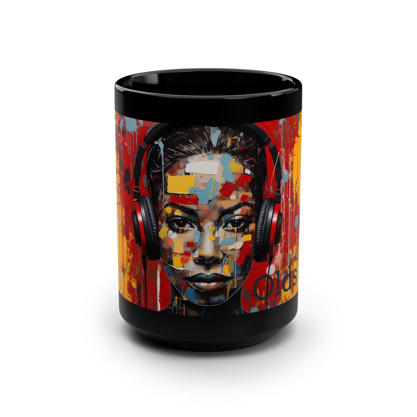 Vibrant Artistic Black Mug - 15oz | Cool Stylish Design for Music Lovers