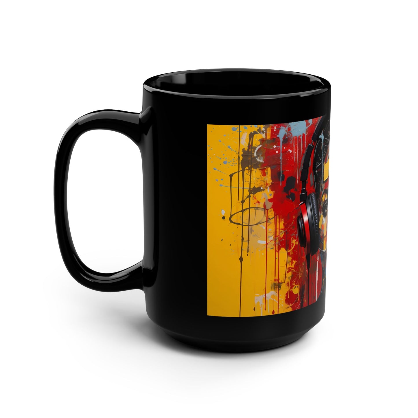 Vibrant Artistic Black Mug - 15oz | Cool Stylish Design for Music Lovers